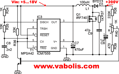 schematics circuit diagram for nixie step-up psu