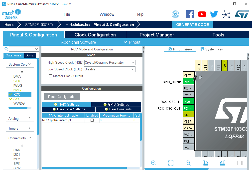 STM32cubemx tutorial starting first project