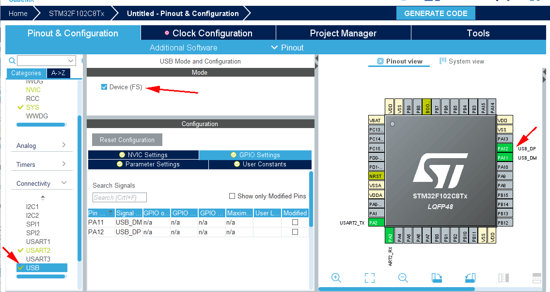 STM32CubeMX USB CDC COM dongle