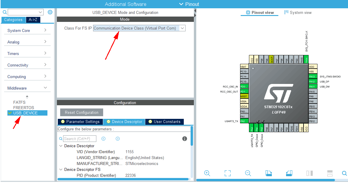 STM32CubeMX USB CDC COM dongle