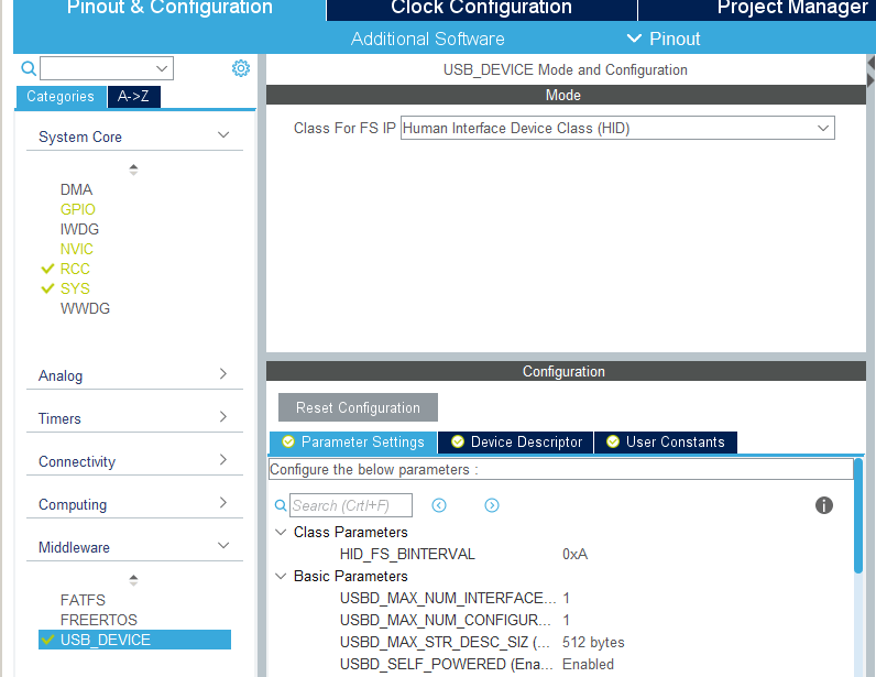 STM32F103 USB mouse hid